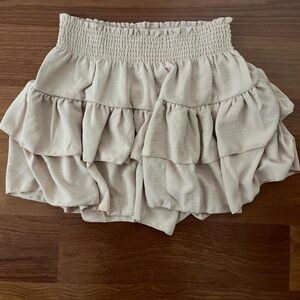 Cream Ruffled shorts/Skirt